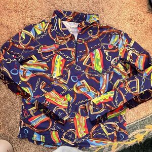 NWOT Icikuls Colorful Chain Print 3/4 Zip Medium